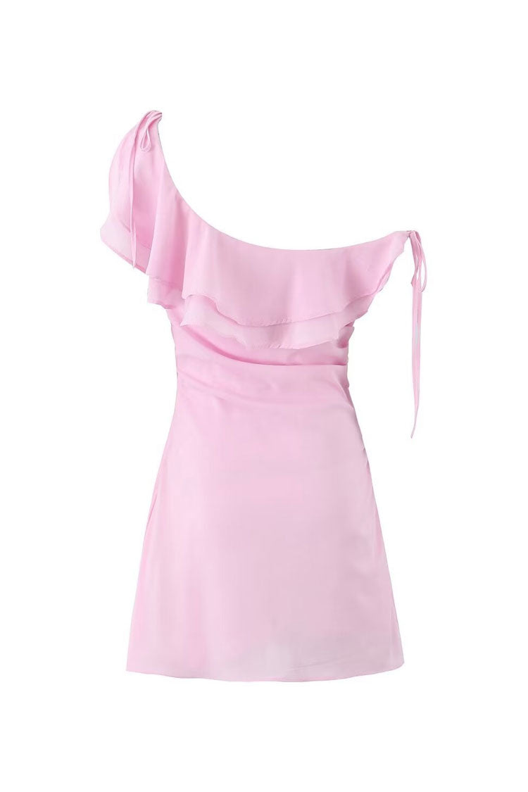 Asymmetric Bow Tie One Shoulder Ruched Tiered Ruffle Party Mini Dress - Fashionpara