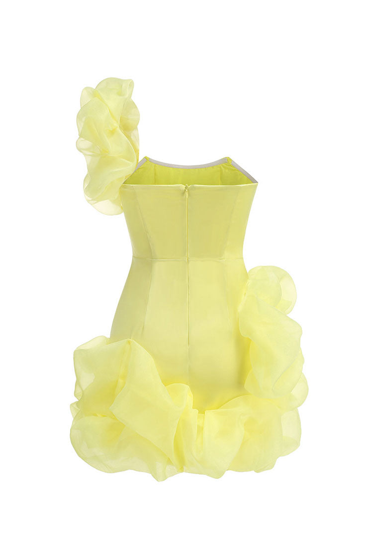 Asymmetric One Shoulder Layer Ruffle Bodycon Satin Micro Mini Party Dress - Fashionpara
