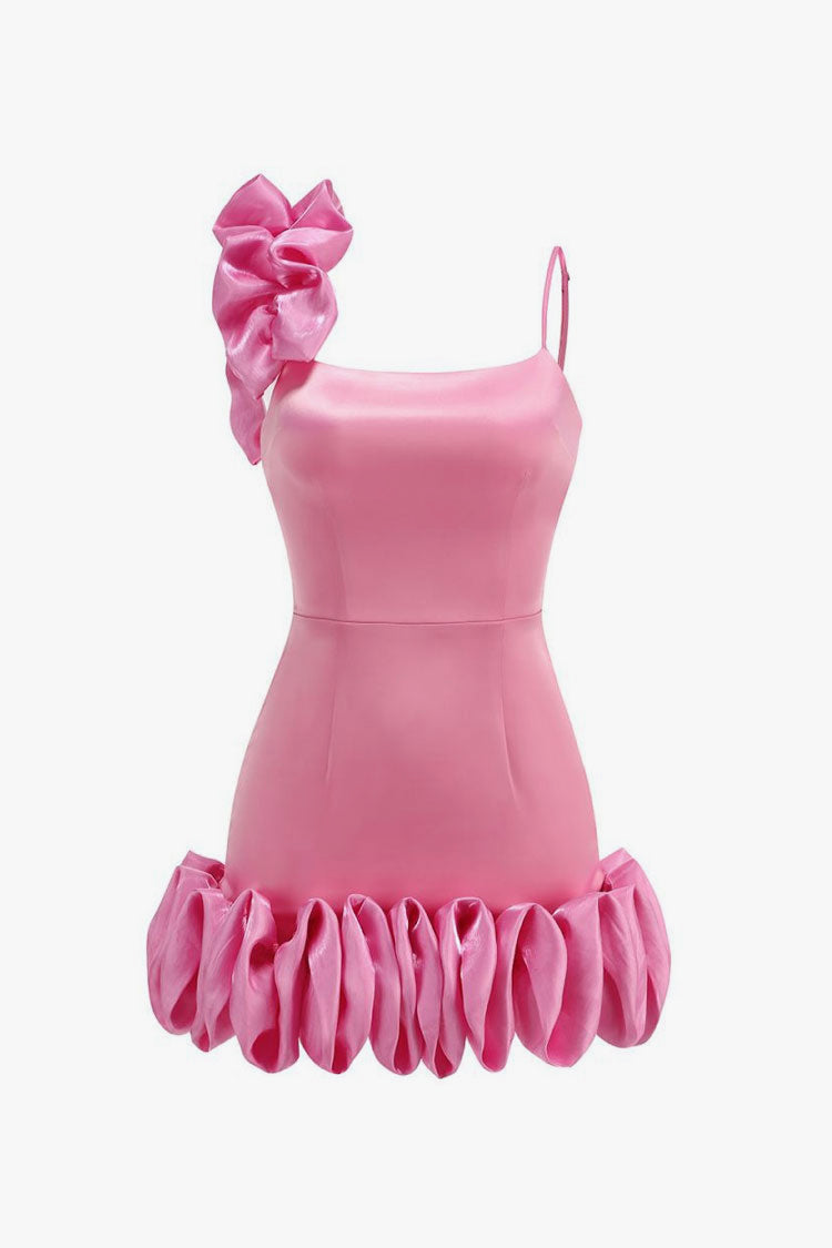 Asymmetrical Oversized Ruffle Sleeveless Bodycon Satin Party Mini Dress - Fashionpara