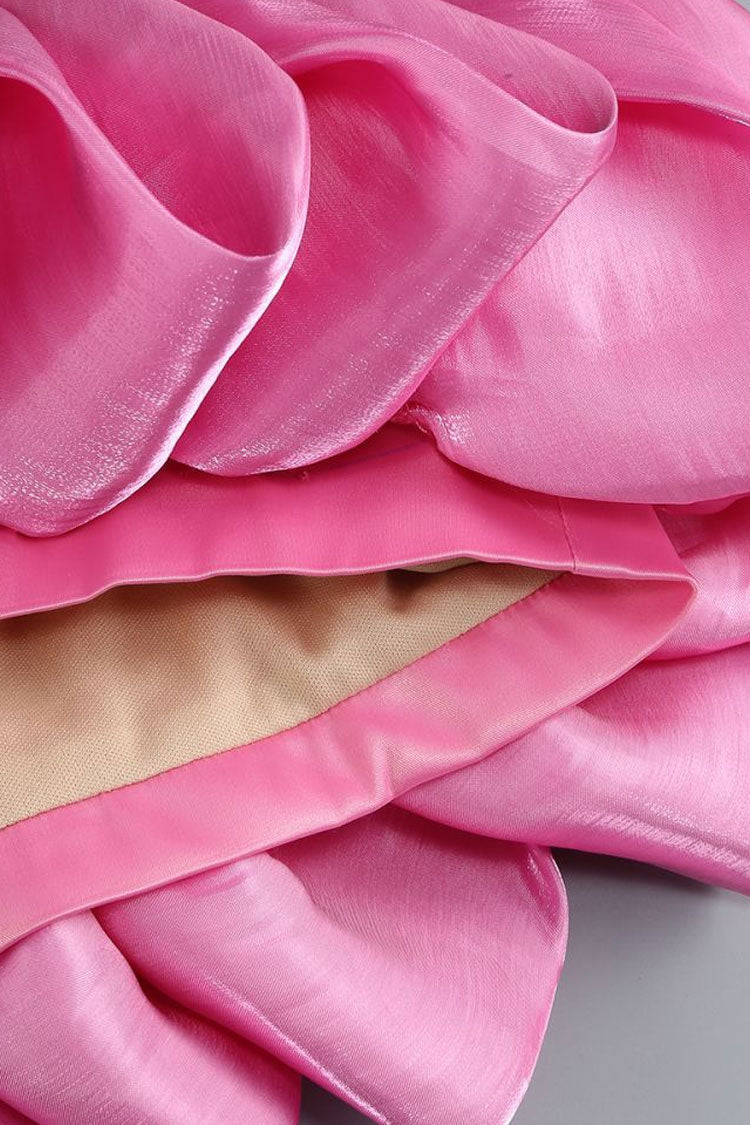 Asymmetrical Oversized Ruffle Sleeveless Bodycon Satin Party Mini Dress - Fashionpara