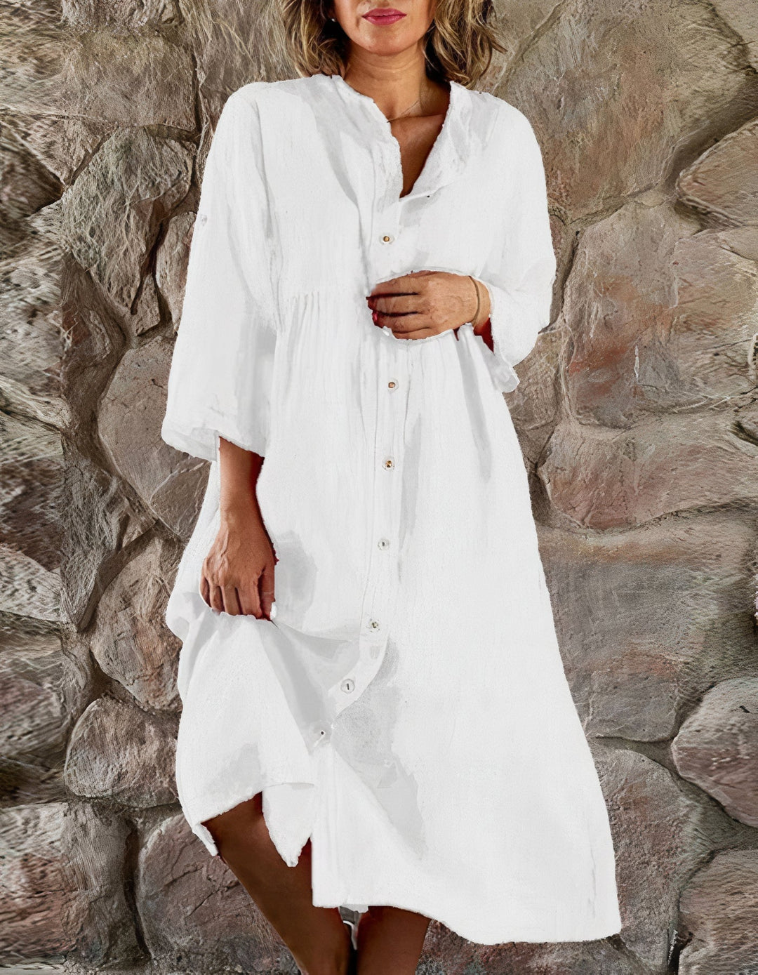 Gabriela Statement Breathable Cotton and Linen Beach Dress Evening Wear Edit