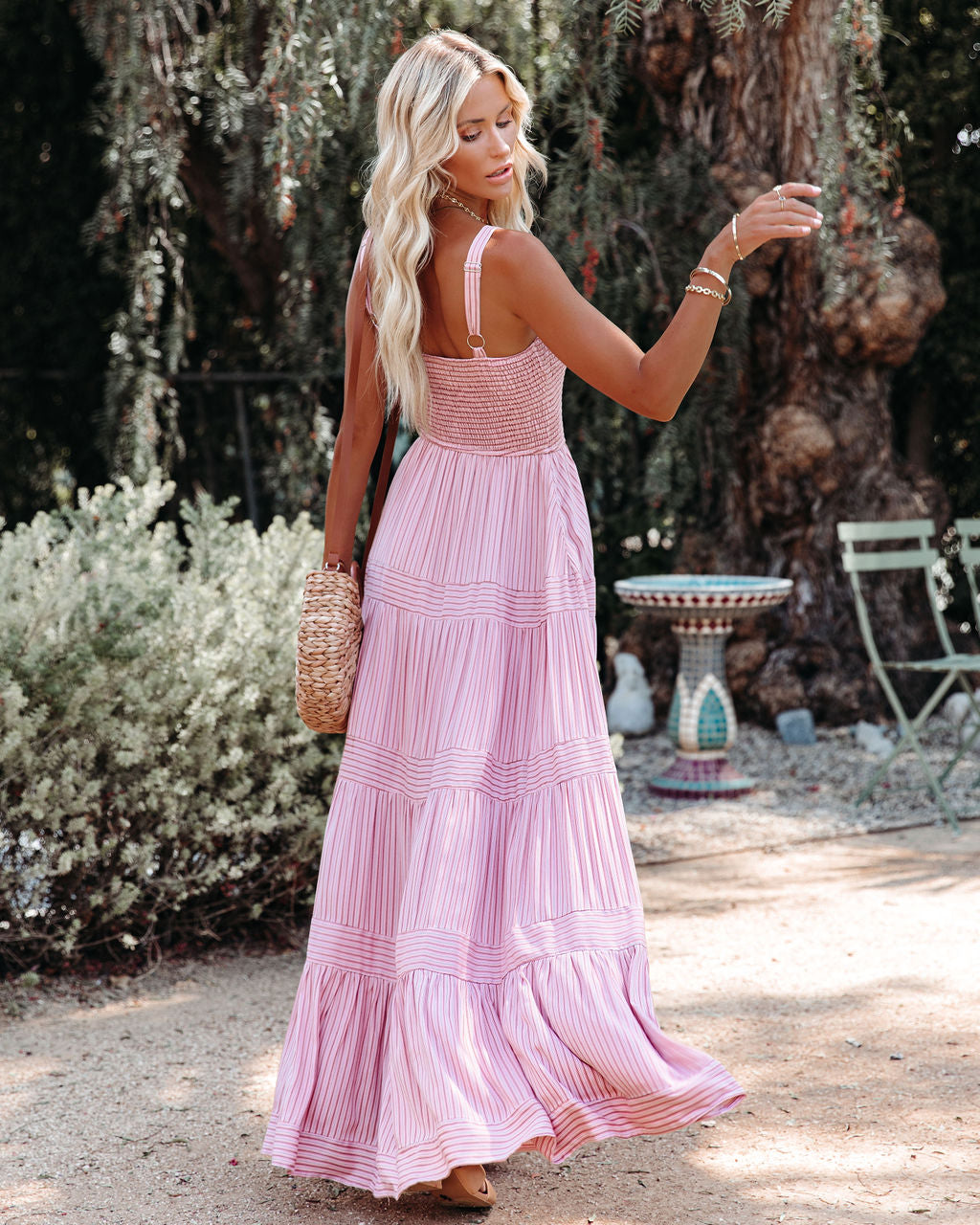 At Sea Cotton Blend Smocked Maxi Dress Pink