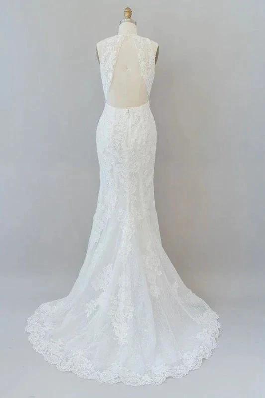 Awesome Illusion Lace Mermaid Elegant Wedding Dresses (ZD14734)
