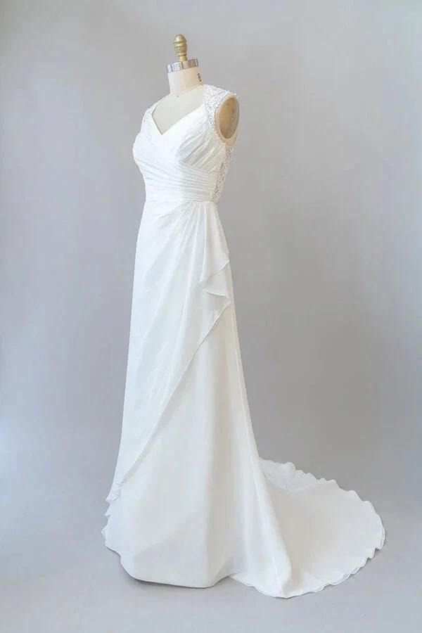 Awesome Long Sheath Lace Chiffon Backless Wedding Dress (ZD14381)