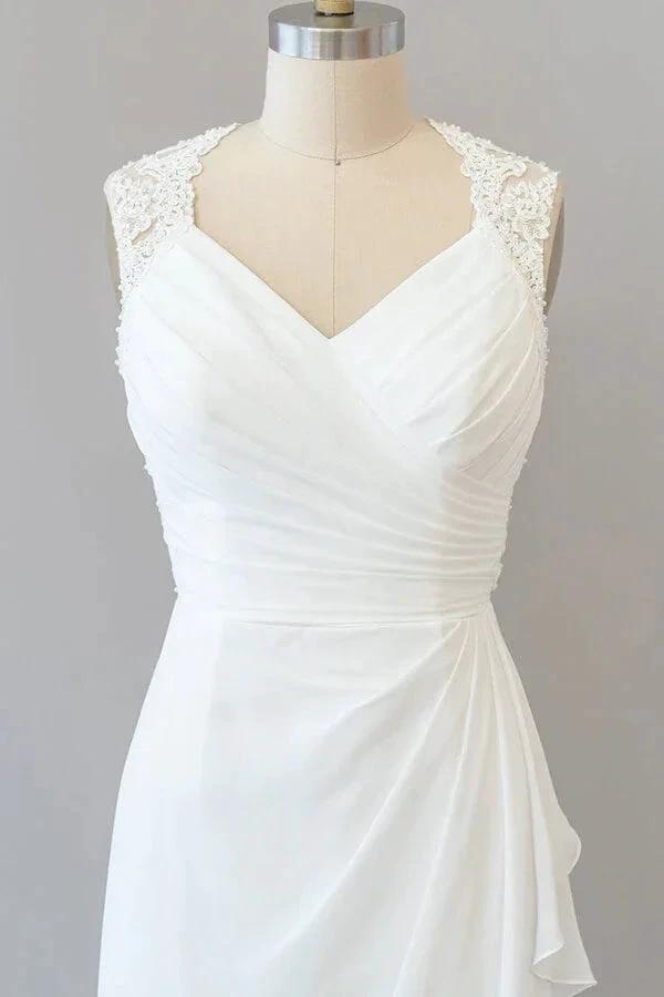 Awesome Long Sheath Lace Chiffon Backless Wedding Dress (ZD14381)