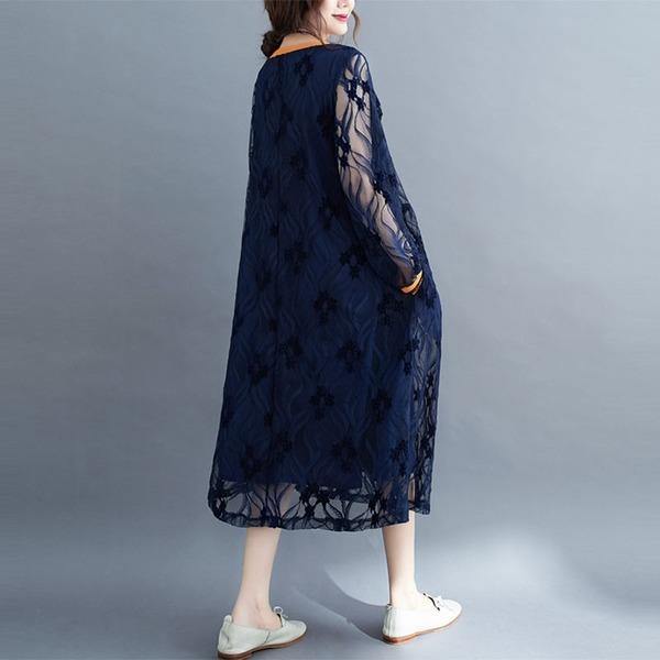 Oversized Women Casual Lace Dresses Style Solid Color Loose Comfortable Ladies Elegant Long Dress