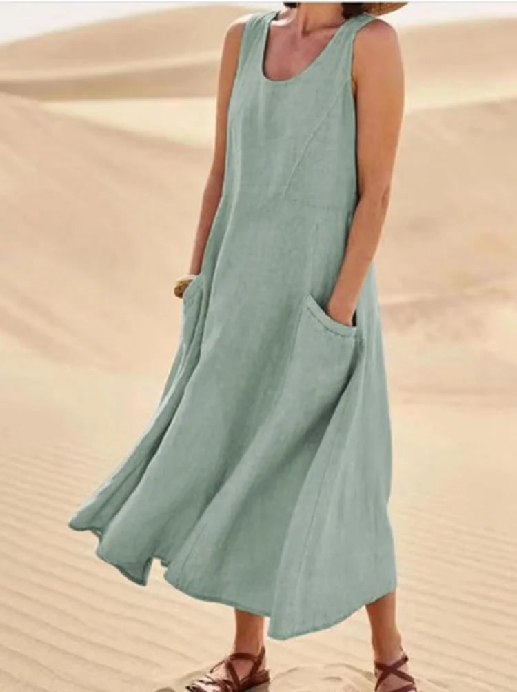 Teresa Aesthetic Sleeveless Dress with Pockets Made of Cotton and for Women Elevated Occasion Wear