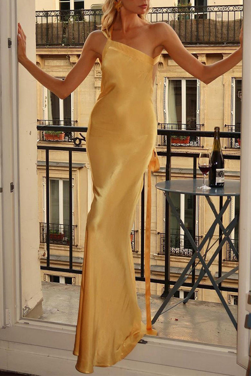 Elegant Formal Solid Backless Oblique Collar Evening Dress Dresses - VelvetHem