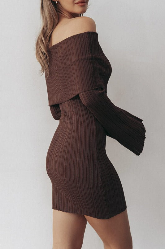 Off-Shoulder Long-Sleeve Bodycon Mini Sweater Dress - View 4 | VelvetHem