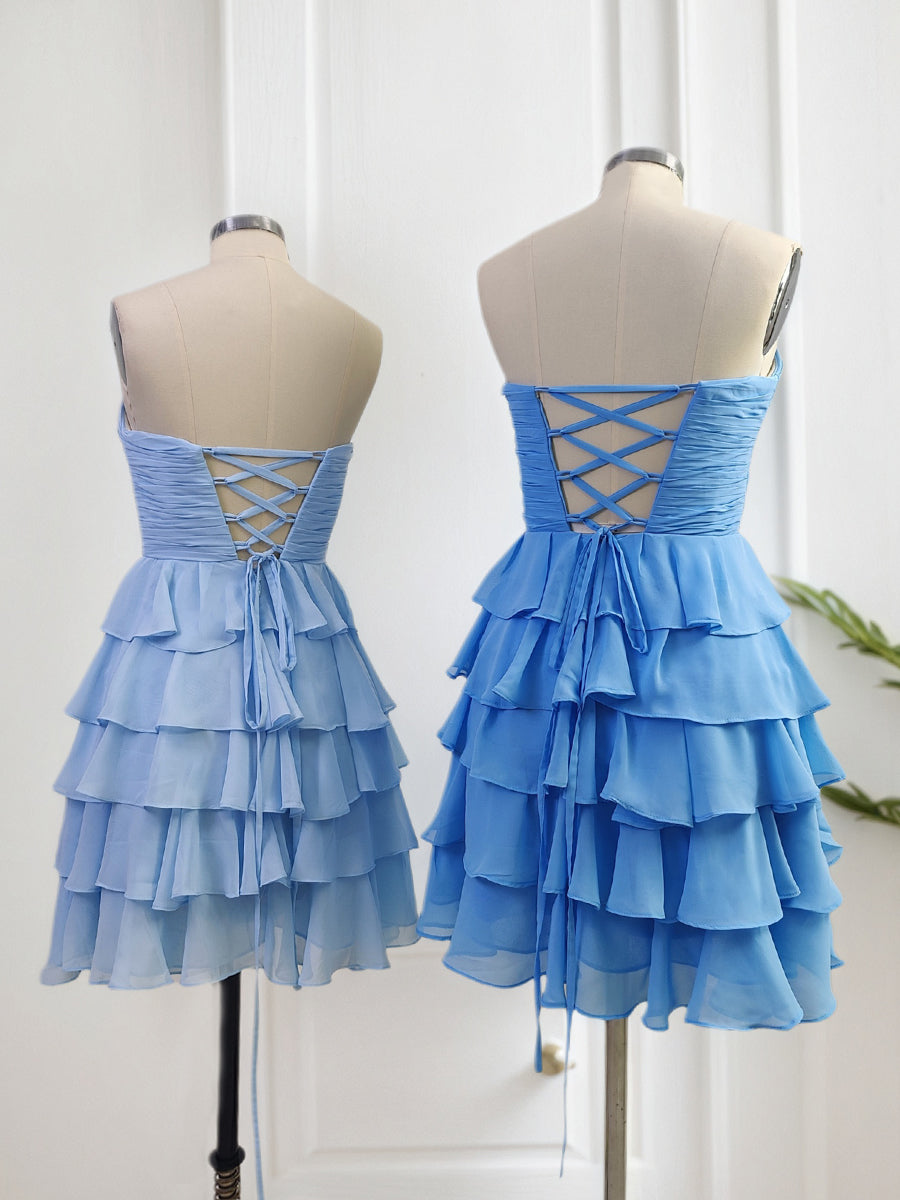 Chiffon A Line Tiered Short Homecoming Dress with Ruffles