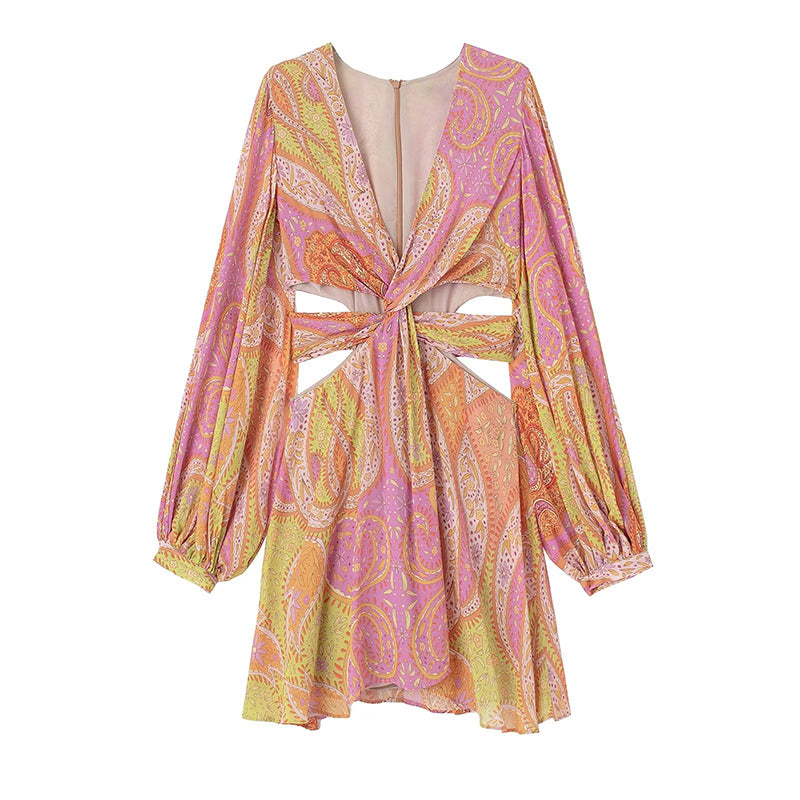 Sol Minimalist Printed V Neck Mini Dress Statement Occasion Edit