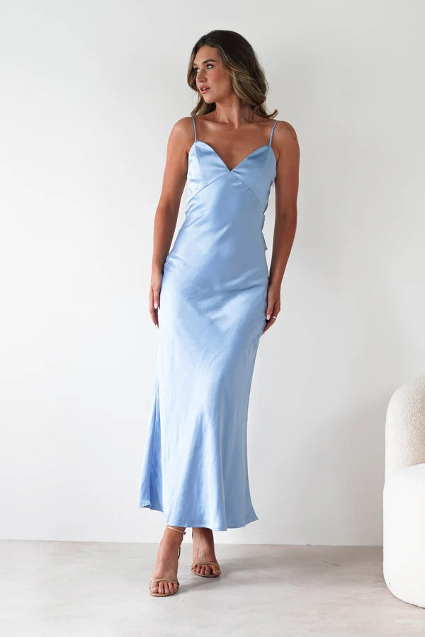 Tailored Satin Backless Tie Dress for Modern Fashion Wear