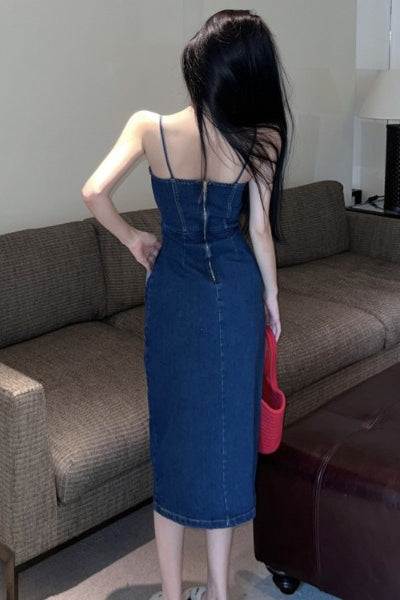 Retro Split Maxi Denim Dress - View 5 | VelvetHem