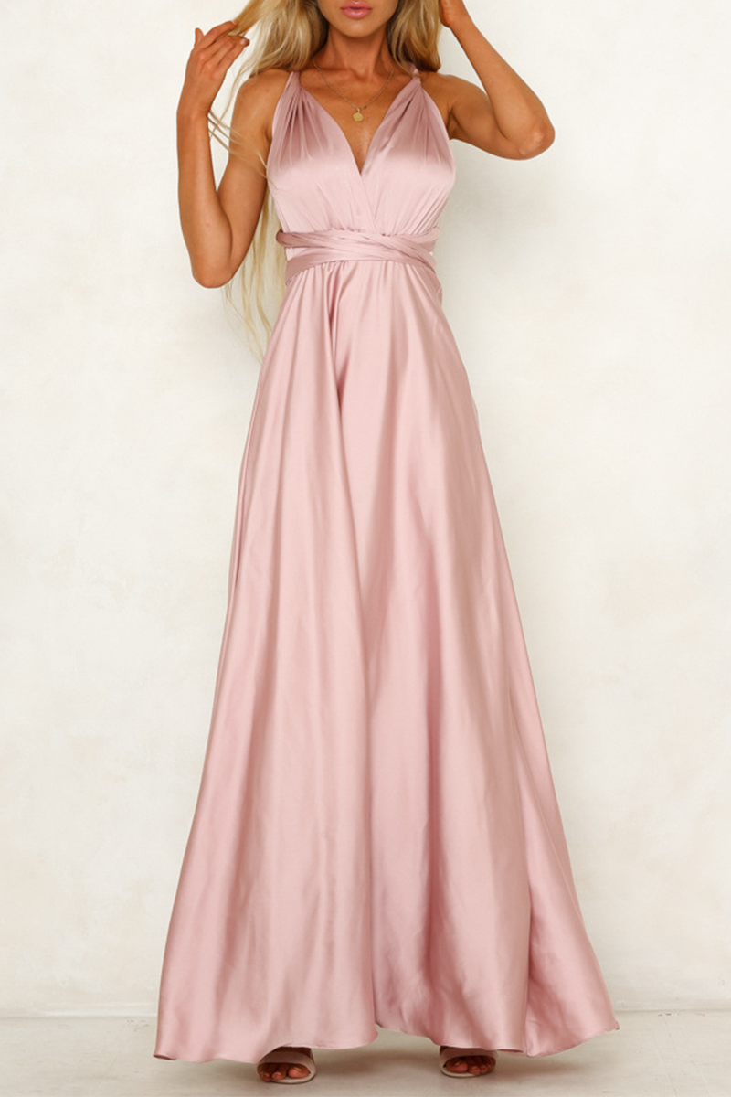Celebrities Elegant Solid Backless Strap Design V Neck Evening Dress Dresses - View 3 | VelvetHem
