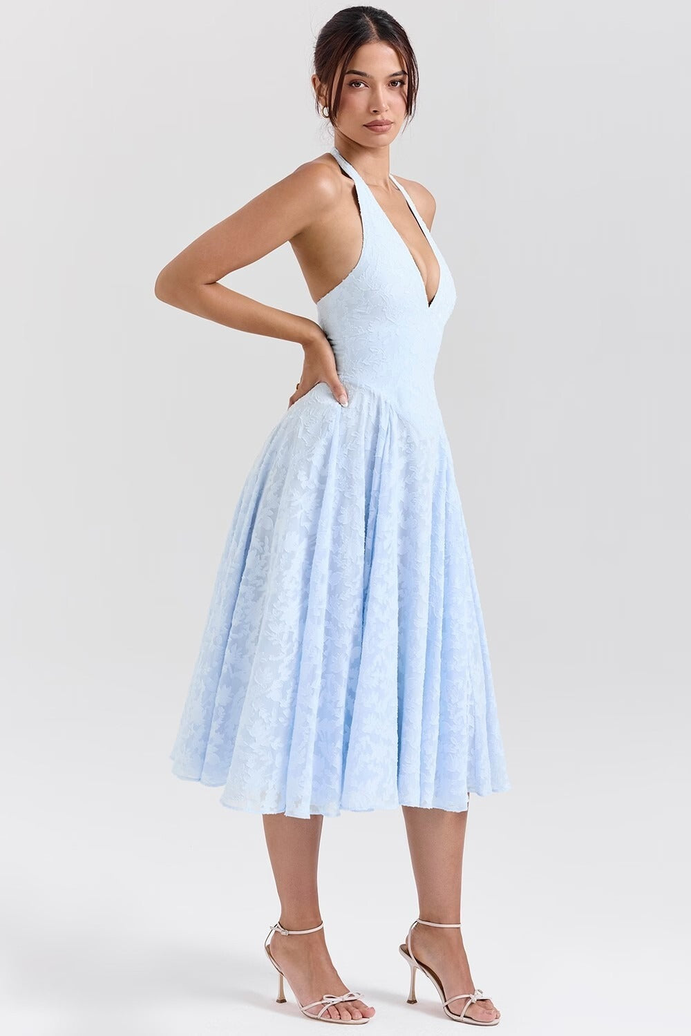 Romantic Blue Halter Dress with Relaxed Fit and Everyday Wear