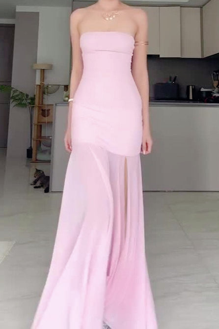Strapless Edition Sheer Slit Maxi Birthday Dress