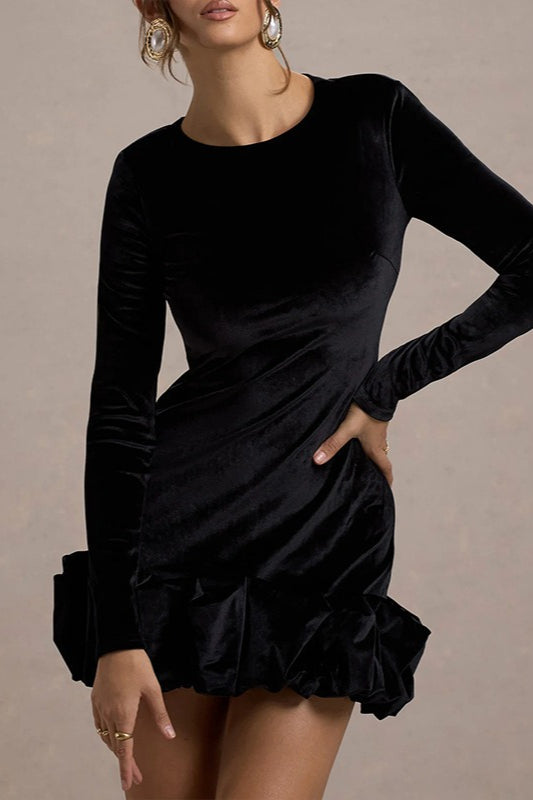 Velvet Ruffle Hem Party Dress - View 7 | VelvetHem