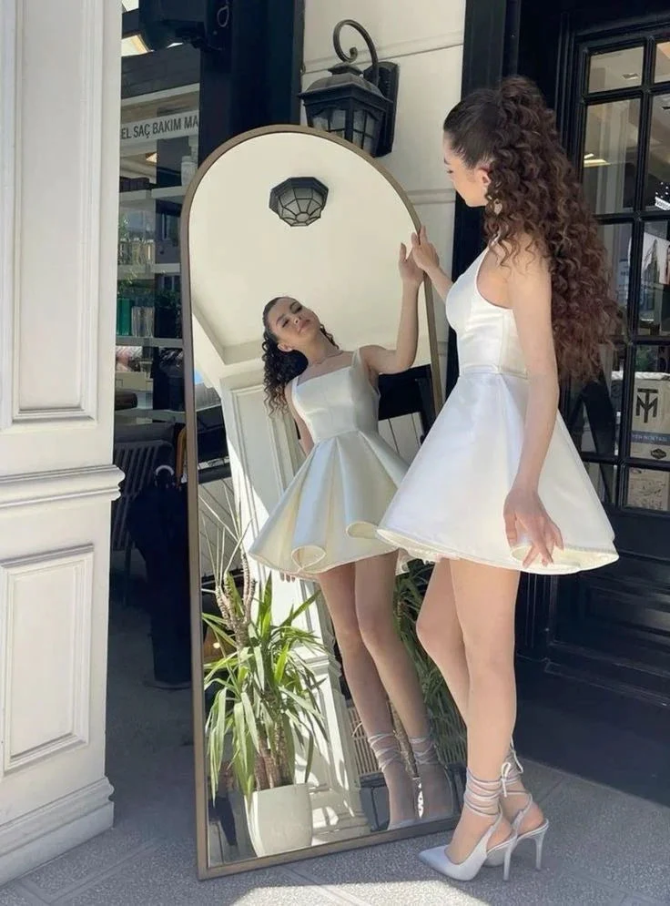 Elegant A Line Straps Ivory Satin Short Homecoming Dress Birthday Dress (ZD11383)