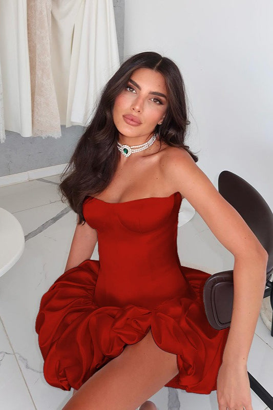 Strapless Ruched A Dress with Relaxed Fit and Everyday Wear