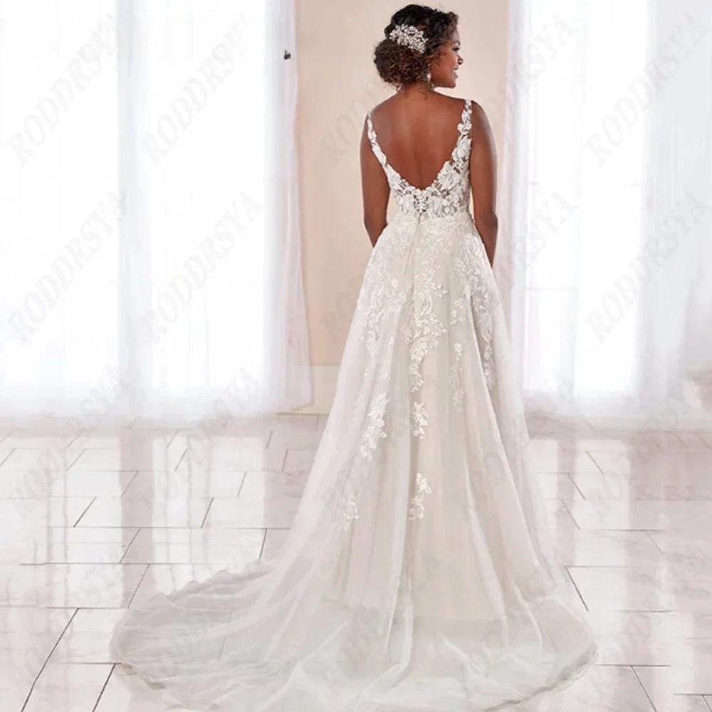 Boho Wedding Dresses Spaghetti Straps A-Line Applique Bride Gowns Sexy Backless Sleeveless Tulle robe (ZD13373)