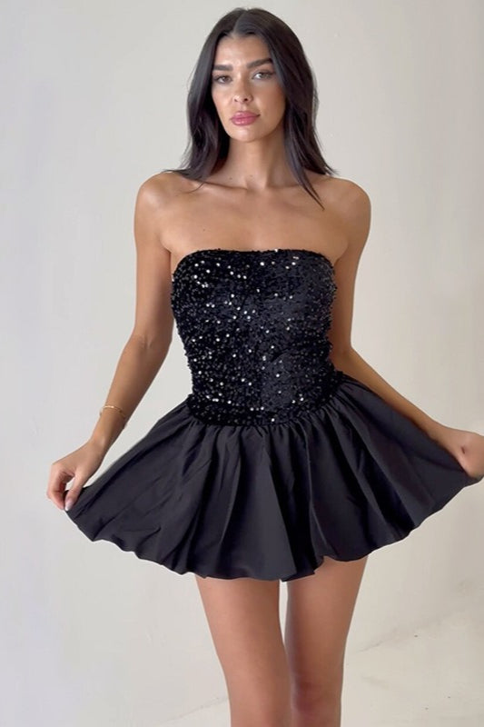Off Shoulder Strapless Mini Sequin Sequin Dress - VelvetHem