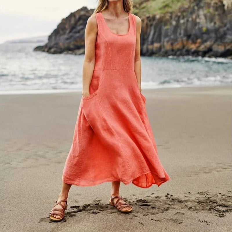 Teresa Aesthetic Sleeveless Dress with Pockets Made of Cotton and for Women Elevated Occasion Wear