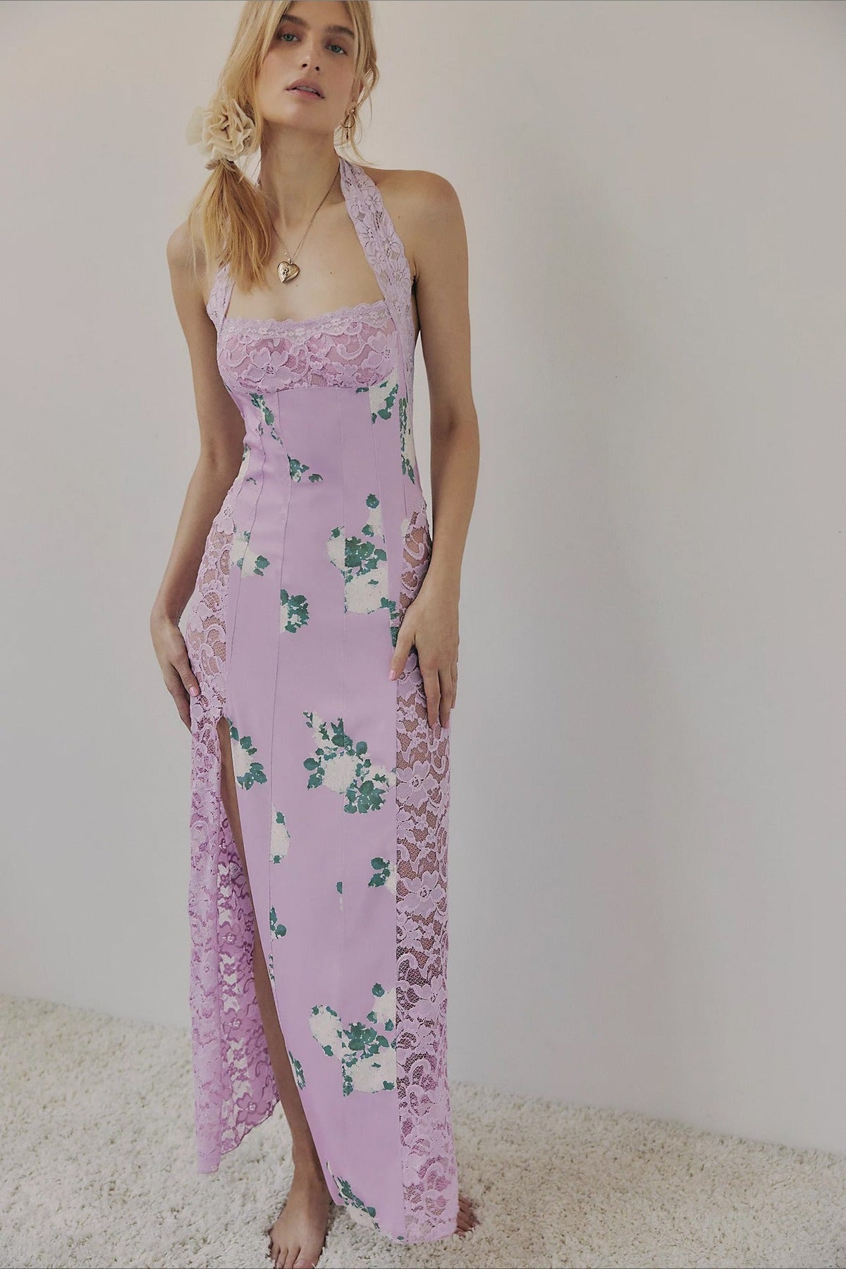 Elegant Floral Spaghetti Strap Maxi Lace Dress - View 13 | VelvetHem