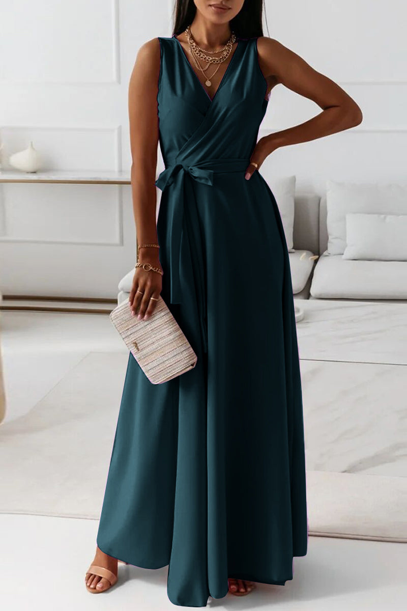Celebrities Elegant Solid With Belt V Neck Evening Dress Dresses - VelvetHem