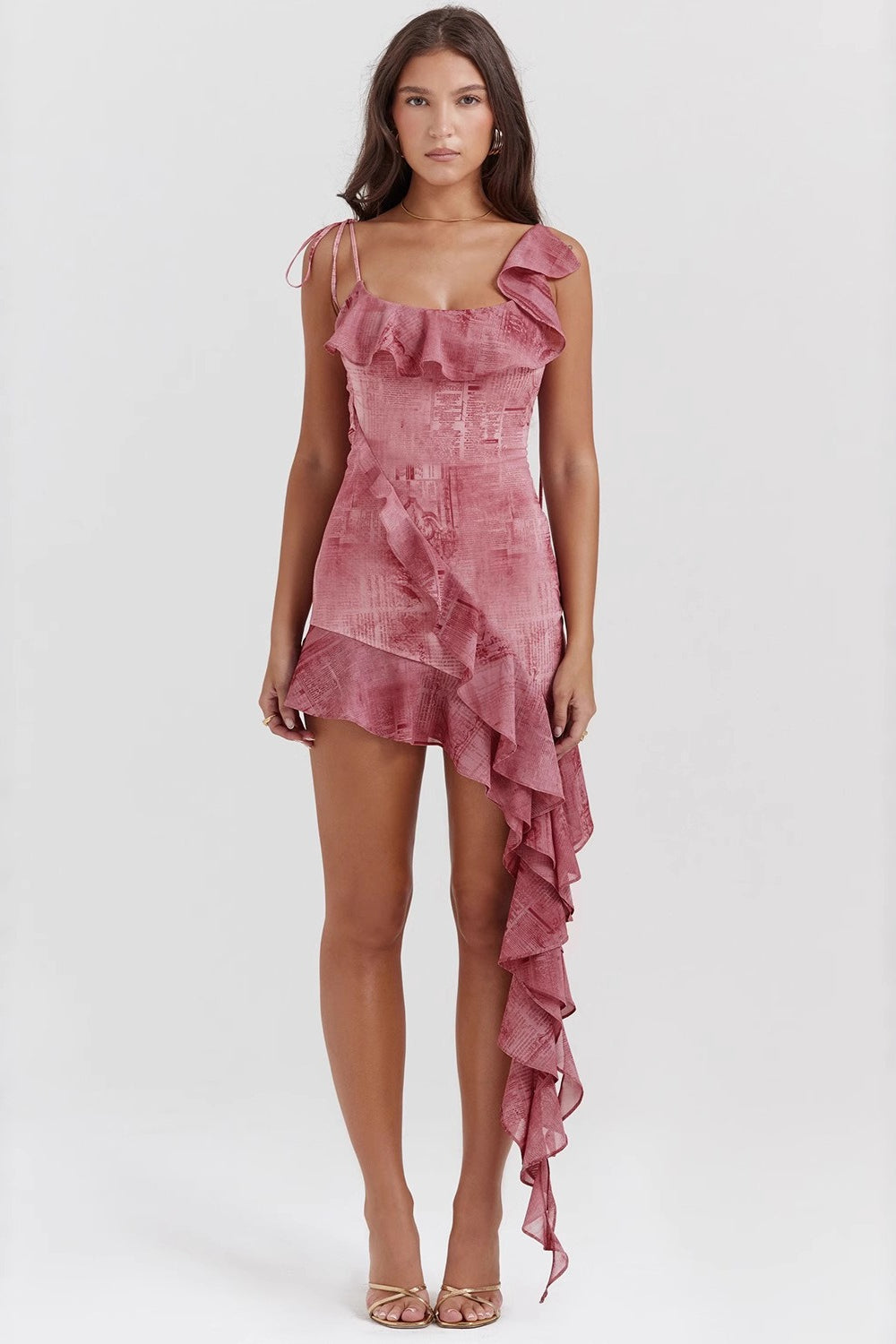 Ruffled One Shoulder Bodycon Midi Dress