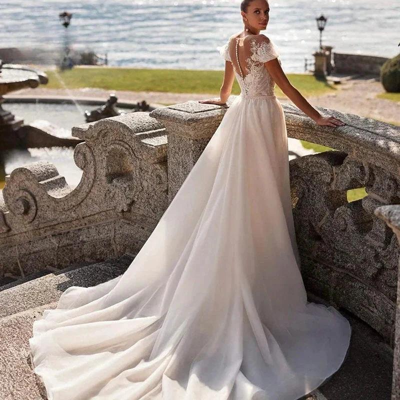 Luxury Detachable 2 In 1 Wedding Mermaid Dress Embroidered Lace On Net With Square Collar Sleeveless Bride Gowns Vestido De Novi (ZD13489)