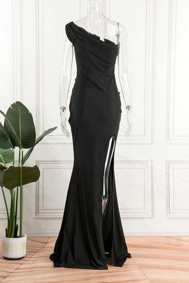 Sexy Solid Patchwork Slit Oblique Collar Evening Dress Dresses(5 Colors) - View 15 | VelvetHem