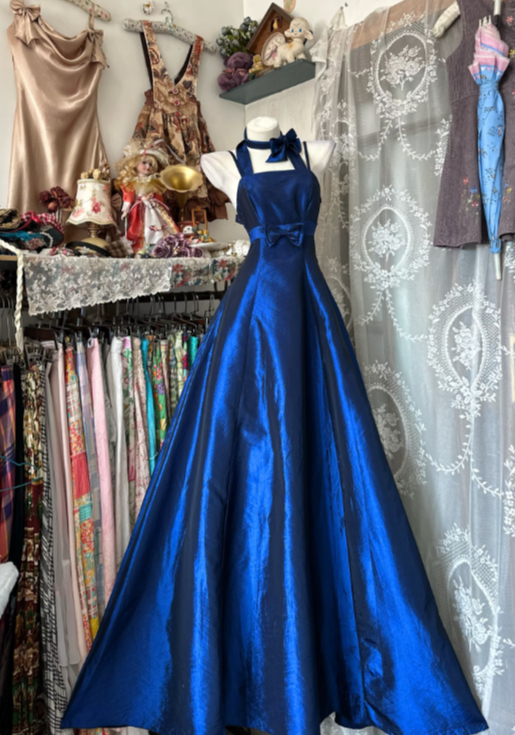 Halter Royal Blue A-Line Long Prom & Evening Dress