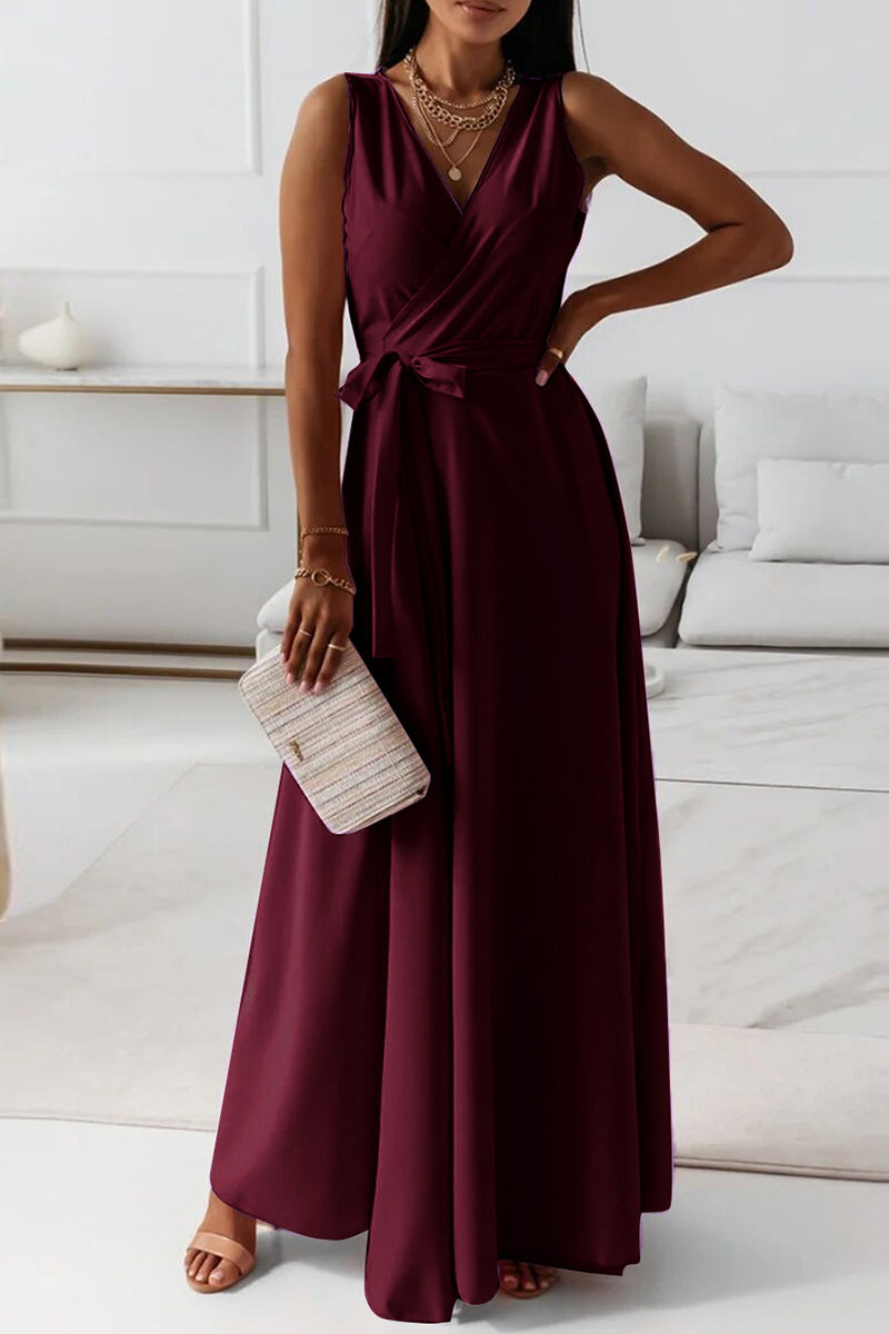 Celebrities Elegant Solid With Belt V Neck Evening Dress Dresses - View 6 | VelvetHem
