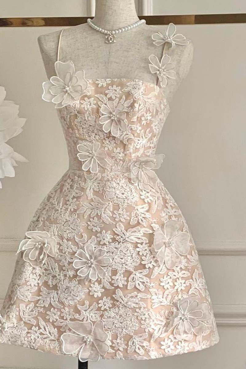 Spaghetti Straps Sleeveless Appliqued A-Line Mini Homecoming Dress fg8210