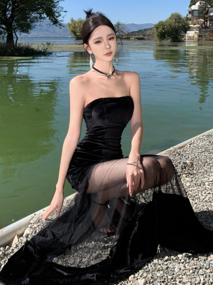 Black Strapless Evening Dress - Elegant Formal & Beach Party Look - View 3 | VelvetHem