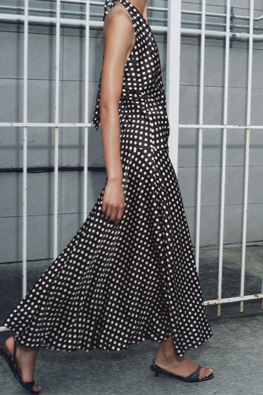 Polka Dot Halter Neck Maxi Dress - View 2 | VelvetHem