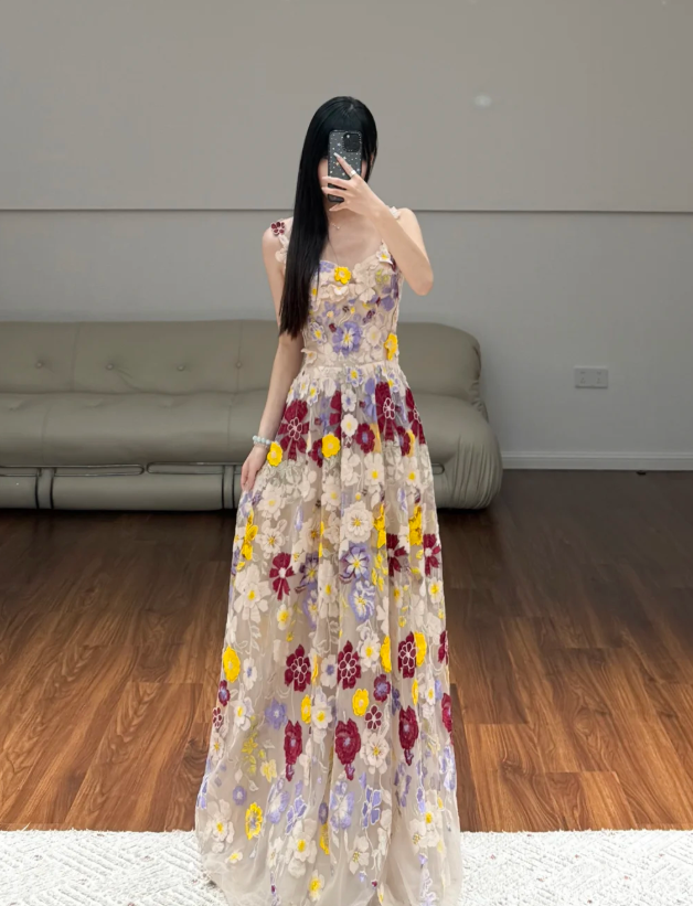 A Line Flowers Prom Party Dress Evening Dress Classy Birthday Outfit