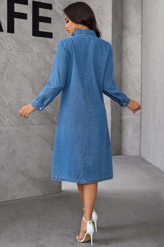 Vintage Collar Midi Denim Dress - View 4 | VelvetHem