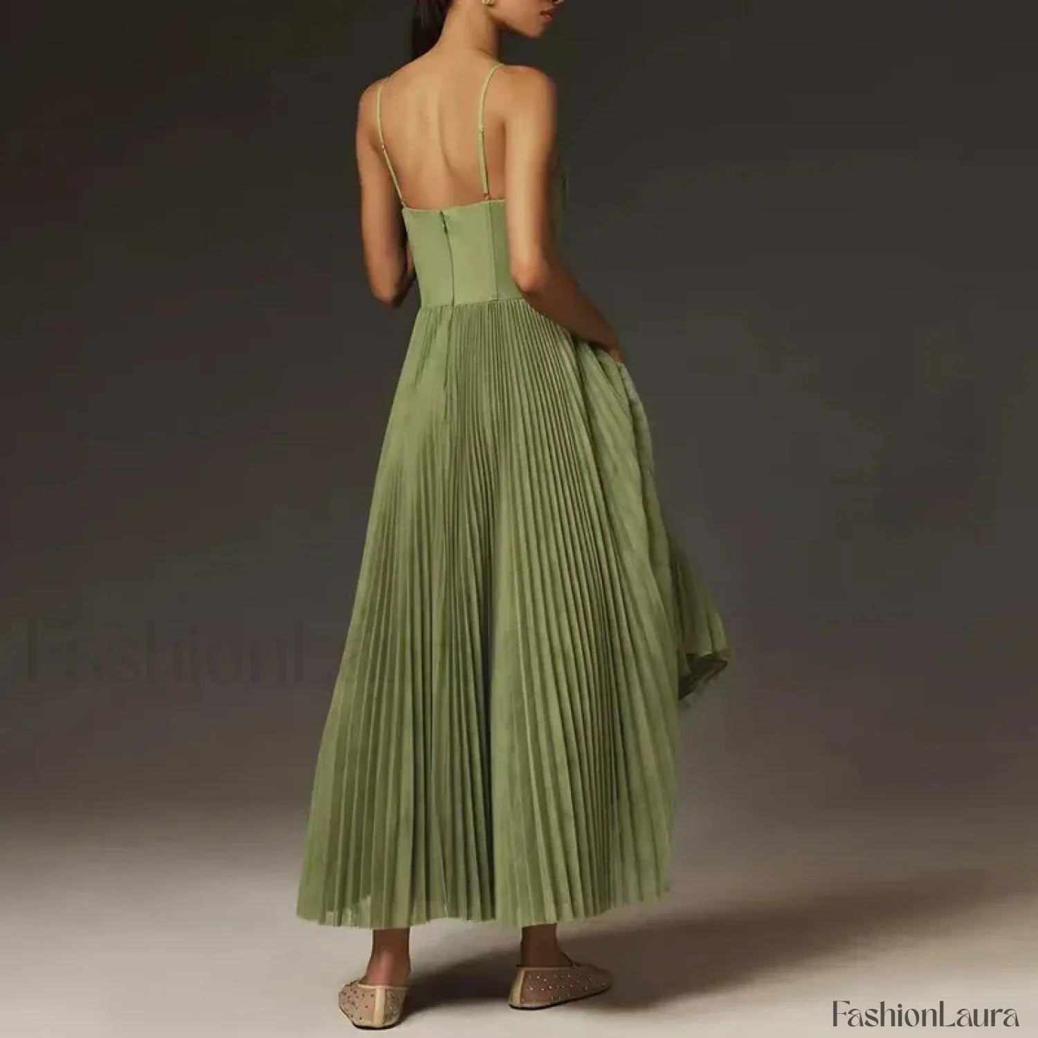 Backless Lace-Up Spaghetti Midi Dress