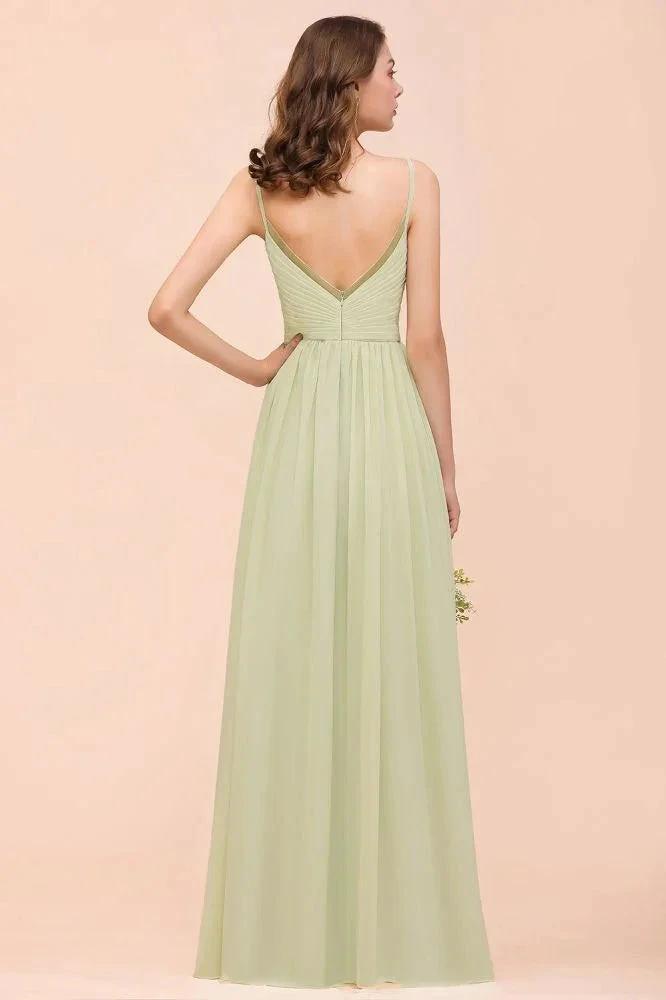 Backless Sage Bridesmaid Dress Floor Length Spring /Summer Maid of honor Dress (ZD12983)