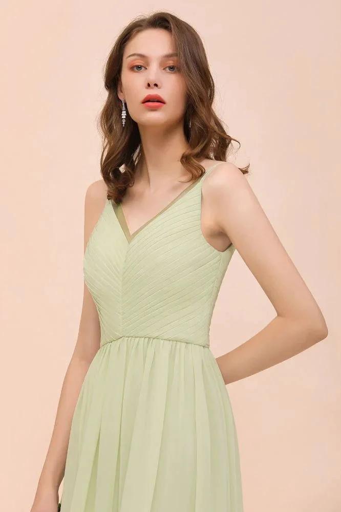 Backless Sage Bridesmaid Dress Floor Length Spring /Summer Maid of honor Dress (ZD12983)