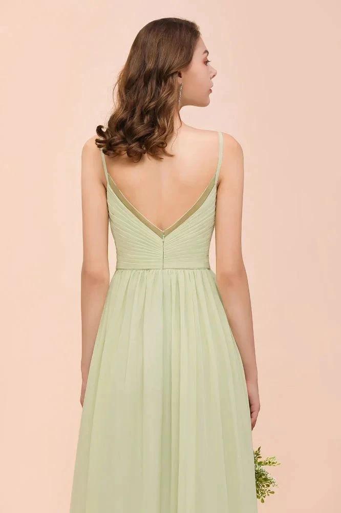 Backless Sage Bridesmaid Dress Floor Length Spring /Summer Maid of honor Dress (ZD12983)