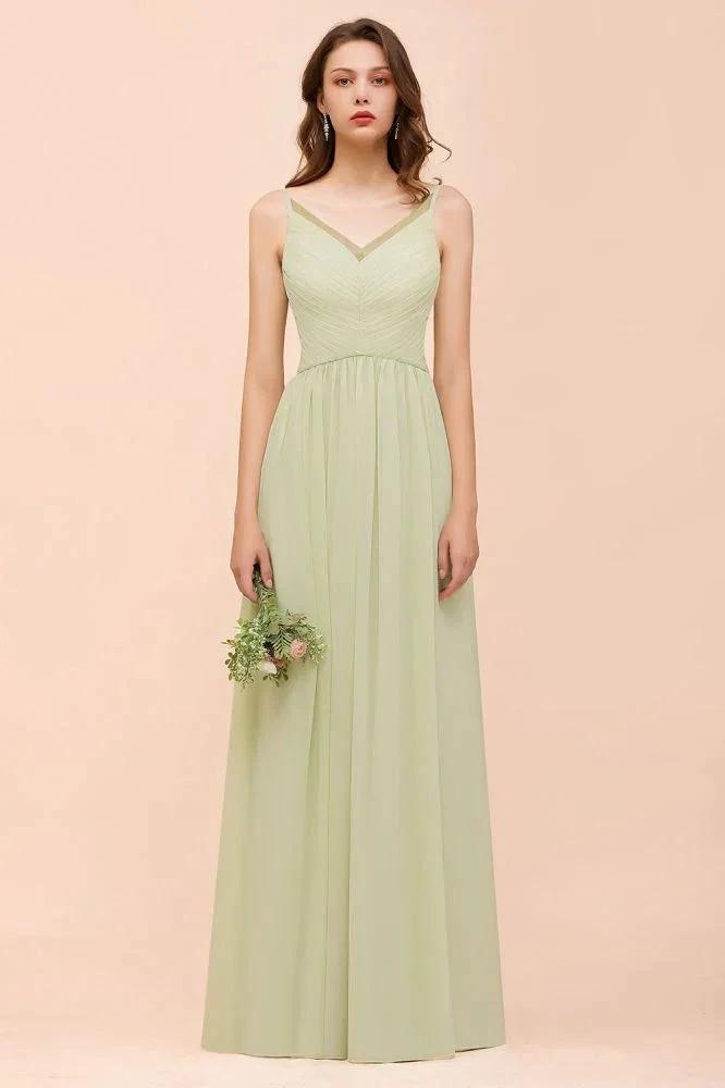Backless Sage Bridesmaid Dress Floor Length Spring /Summer Maid of honor Dress by misshow.com
