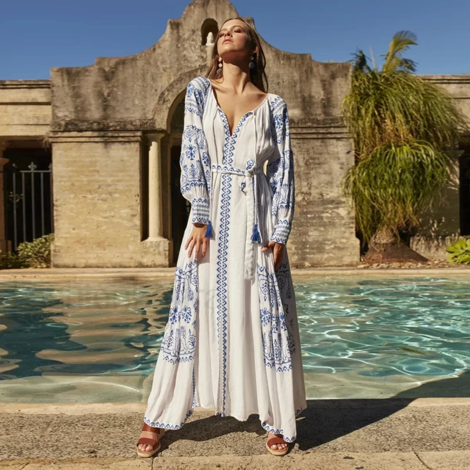 Bahia Embroidered Long Boho Dress