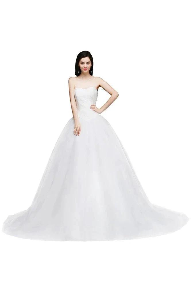 Ball Gown Lace Sweetheart Tulle Wedding Dress by misshow.com
