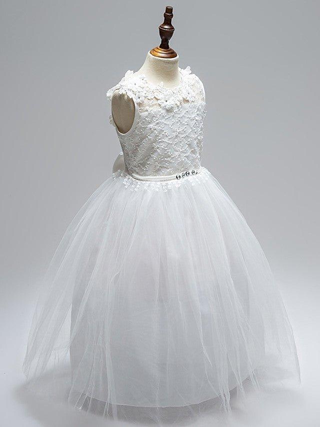 Ball Gown Lace Tulle Sleeveless Jewel Neck First Communion Long Flower Girl Dresses
