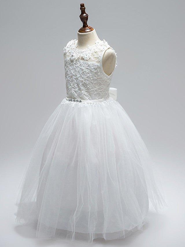 Ball Gown Lace Tulle Sleeveless Jewel Neck First Communion Long Flower Girl Dresses
