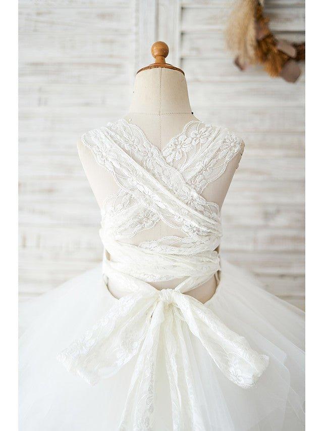 Ball Gown Lace Tulle Sleeveless Jewel Neck Wedding Birthday Flower Girl Dresses - View 4 | VelvetHem