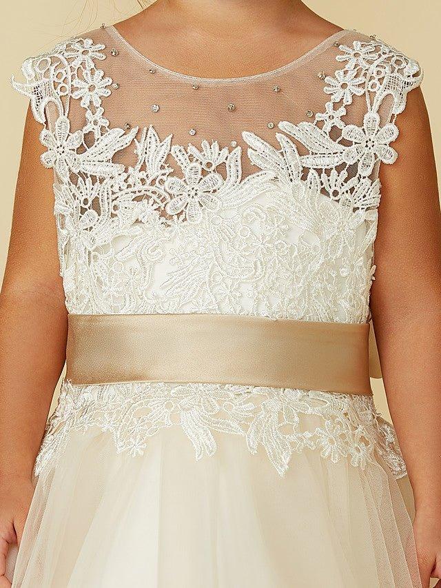 Ball Gown Lace Tulle Sleeveless Jewel Neck Wedding Party Pageant Flower Girl Dresses - View 8 | VelvetHem