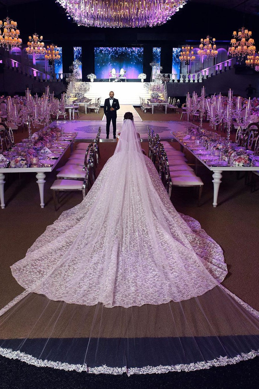 Ball Gown Off-the-shoulder Floor-Length Tulle Lace Applique Crochet Flower Wedding Dress